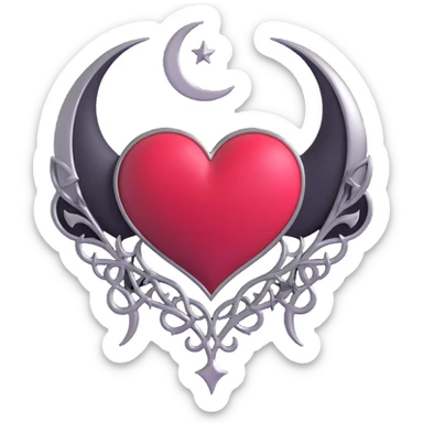 gothic heart with a silver crescent moon sticker