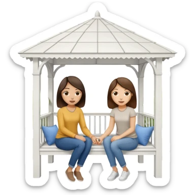 Two brunette women sitting inside a white gazebo sticker