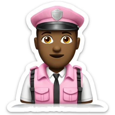a security guard wearing a pink outfit and a bulletproof vest sticker