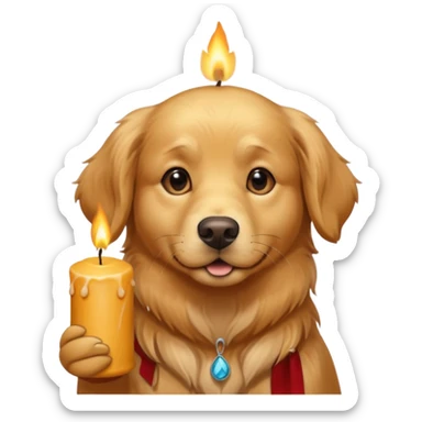 dog holding a lit aromatic candle in hand sticker
