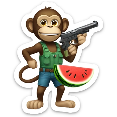 Monkey eating watermelon shooting gun and drinking koolaid sticker