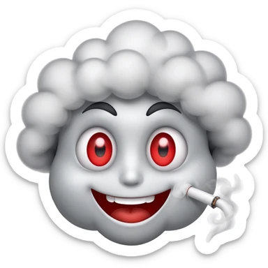 Smiling face with red eyes and small puffs of smoke nearby sticker