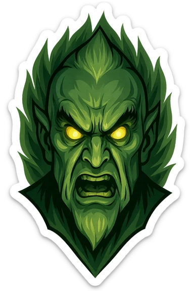 fierce head of the Wizard of Oz, dramatic, intense expression, glowing eyes, stylized, no background sticker