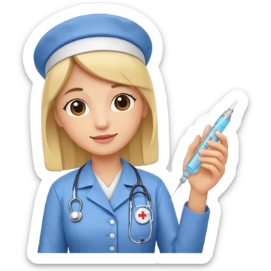 nurse holding vaccination needle sticker