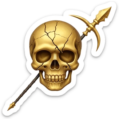 broken gold skull with a spear sticker