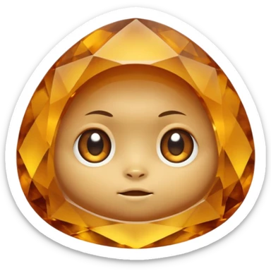 Single gemstone rock character, warm golden citrine, squat and heavy like a rock, with carved facets and tiny surface imperfections, cute round eyes  sticker