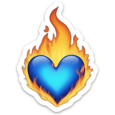 burning blue heart with blue flame sticker
