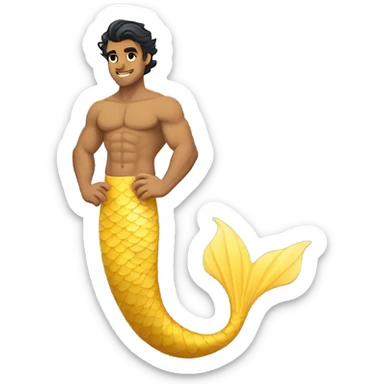 Tan muscular merman with yellow mermaid tail, dark hair and stubble  sticker