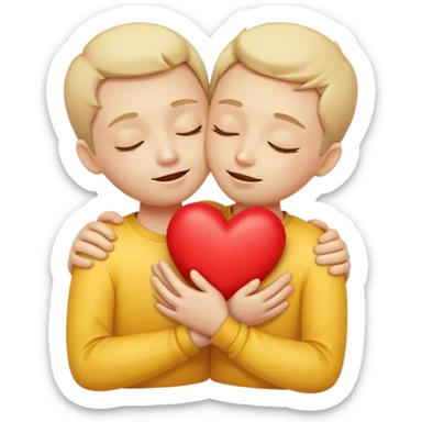 yellow face emoticon with closed eyes hugging a red heart with both hands showing care, support, and presence sticker
