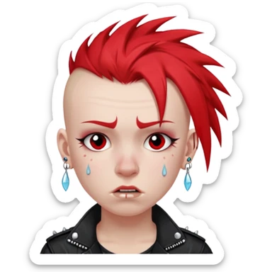 ["Punk youth with red mohawk, tears running down cheeks."] sticker