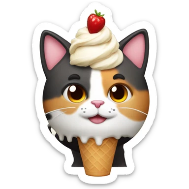 calico cat with icecream sundae  sticker