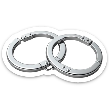 A pair of elegant handcuffs emoji made of silver chrome, smooth rounded design, glossy metallic reflections, luxury fetish aesthetic, minimal iOS emoji style, centered, clean white background sticker
