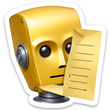 robot head with a yellow paper checklist with a warning symbol on it sticker