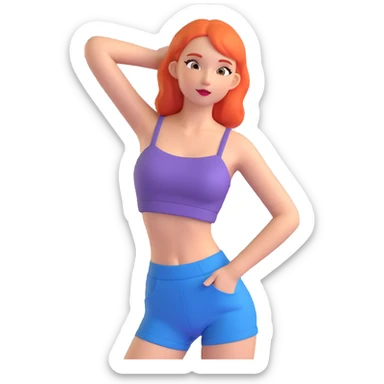 girl in a crop top, playful pose, trendy fashion sticker