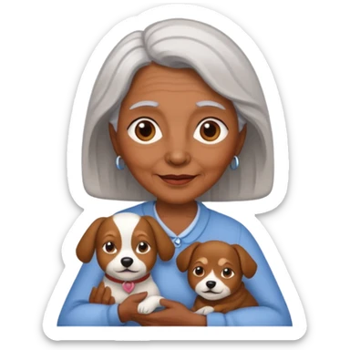 Elderly woman with brown skin and dog in hand  sticker