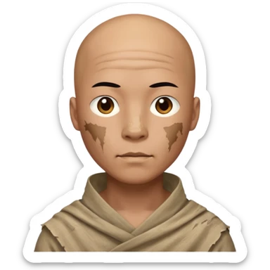 china ancient man bold head, tattered puma skin cloth sticker