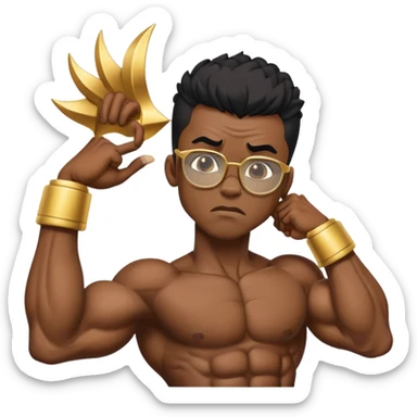black skinny bodybuilder with gold glasses frustrated pulling hair sticker