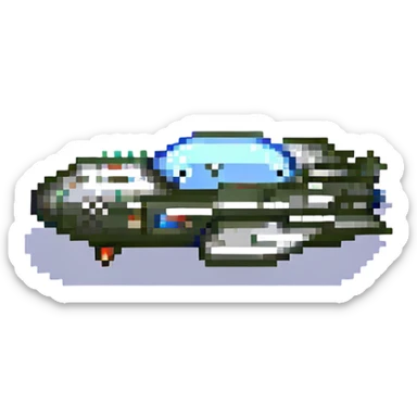 Add a jet in the background of the pixel art style image, maintaining the transparent background. sticker