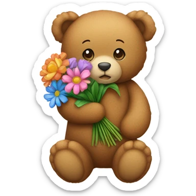 Teddy bear holding flowers  sticker