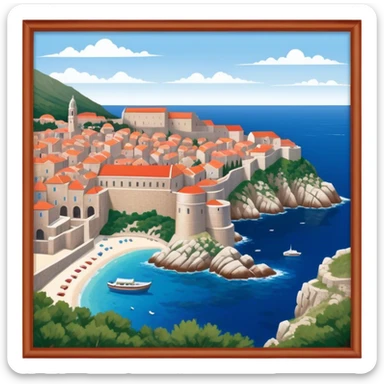 Dubrovnik – Cinematic Realistic Dubrovnik, depicted as a stunning coastal city with red-tiled roofs and ancient stone walls, set against the deep blue Adriatic Sea under warm Mediterranean light, rendered with rich textures that capture its enchanting beauty. sticker