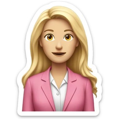 secretary-like whie women with loose long hair in pink suit sticker