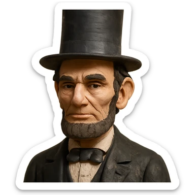 claymation style portrait of Abraham Lincoln with visible fingerprints, top hat sticker