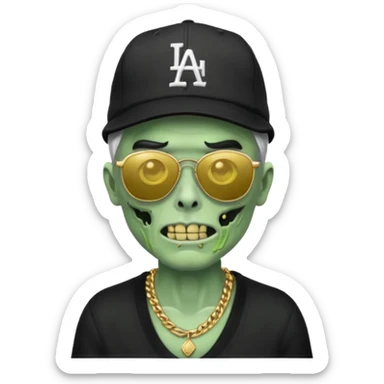 Green Zombie with black sun glasses dodger hat and gold necklace sticker