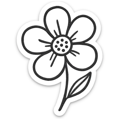 hand drawn outlined icon of a pink flower, no fill, transparent background, thick lines sticker