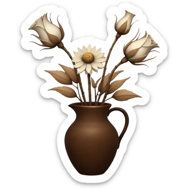 White Dried flowers and pods in a brown vase sticker