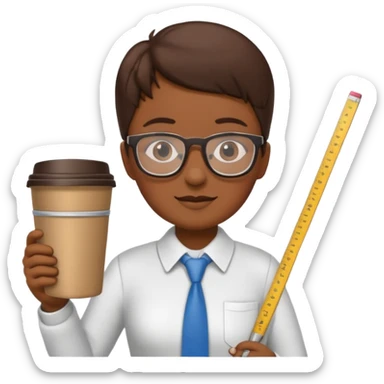 Tall coffee cup, holding a ruler, dressed as a teacher sticker
