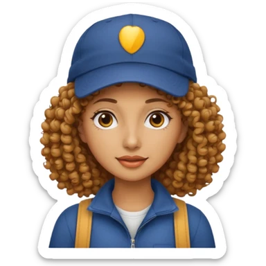 curly haired woman with cap sticker