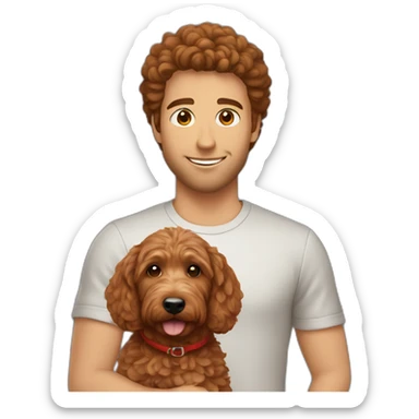 guy with brown hair holding red goldendoodle sticker