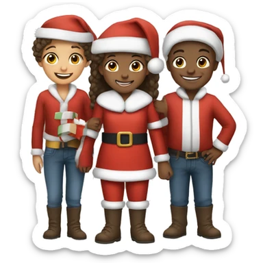 smiling girl with boys dressed as Santa sticker