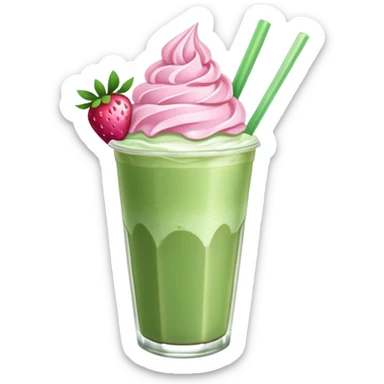 Make a iced matcha latte with strawberry whipped cream and  pink bow sticker