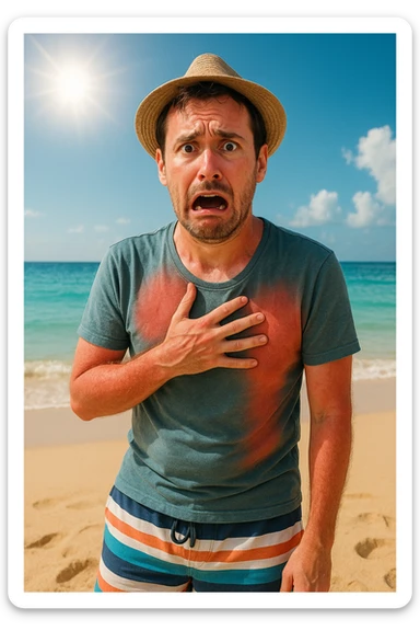 uomo a mare con paura delle ustioni, ed è un po' bruciato sticker