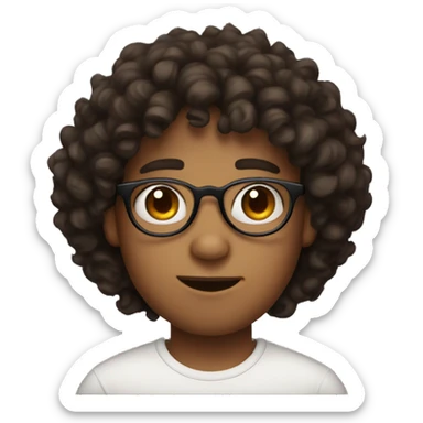 Dark brown curly har boy, with round glasses, semi thick lips, and triangle head shape sticker