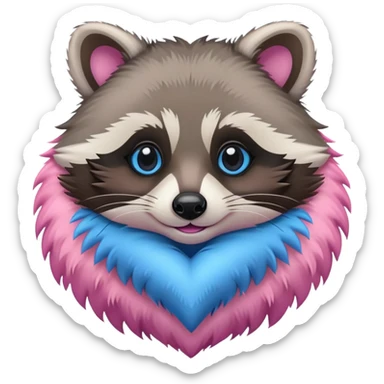 Blue and pink heart surrounding a raccoon sticker