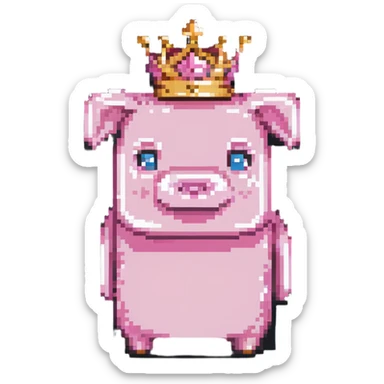 minecraft pig full body pink blocky animal square head square body wearing a crown sticker
