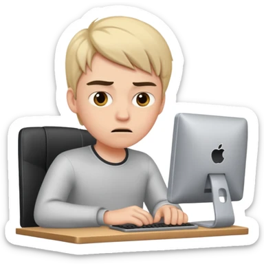 young programmer working at the computer, annoyed sticker