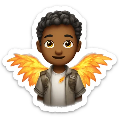 Little boy with wings and fire beneath him  sticker