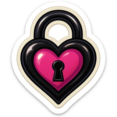 gothic heart lock, black and pink, retro stickers style sticker