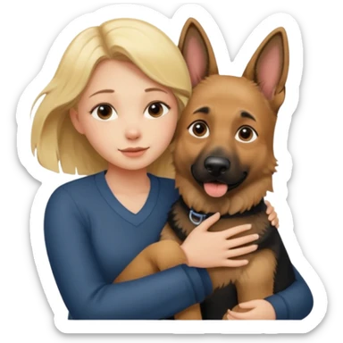 Garota loira fofa abraçando um cachorro pastor alemão  sticker