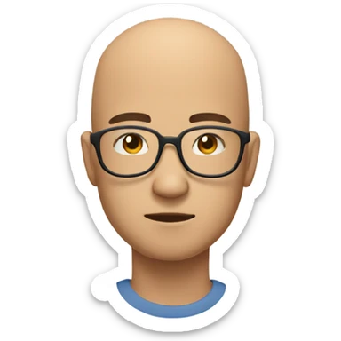  a 35-year old,  bald, Asian man, deep in thought, wearing glasses sticker