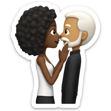 Black girl with long black straight hair and earrings kissing bearded white man with short dark hair  sticker