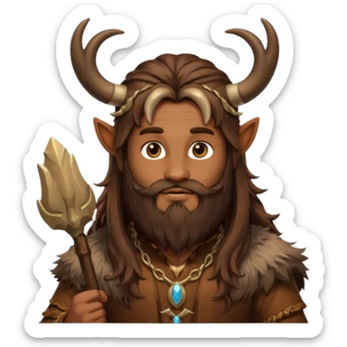 Pan, God of the Wild from Gods and Goddesses with long brown hair and beard, brown fur outfit and horn sticker