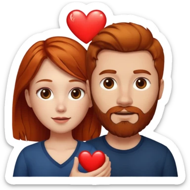 👩🏼‍❤️‍👨🏽 Something like this, but make the guy more lighter and give the girl a bit more red hair like ginger style make the guy have dark brown hair, same with the beard and add a heart in the middle above us make the guy have darker beard and hair sticker