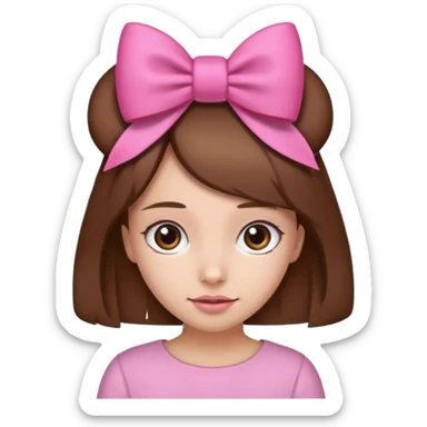 A girl with brown hair and a pink bow on her head sticker