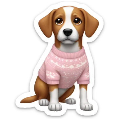Dog in a light pink and white Christmas sweater  sticker