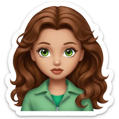 Bratz girl green eyes brown wavy hair sticker