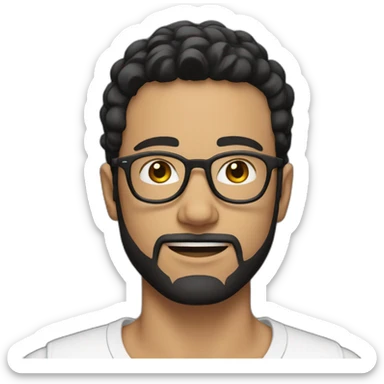 white young man with round glasses and black straight short hair and short black thin beard sticker